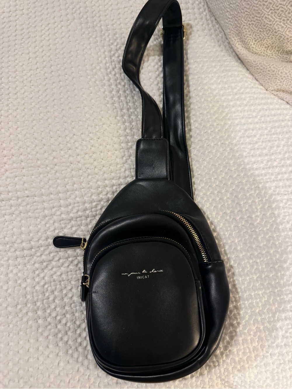 Nica Black Leather Crossbody Belt Bag with Gold Hardware